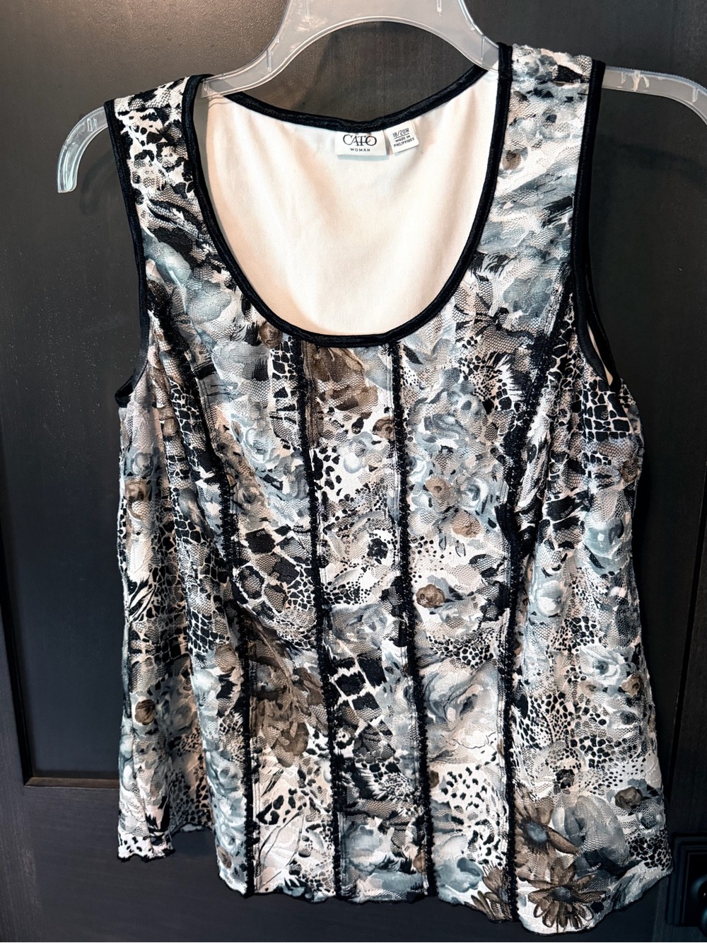 Cato Floral & Animal Print Sleeveless Tank — Black, Gray, Cream, Brown